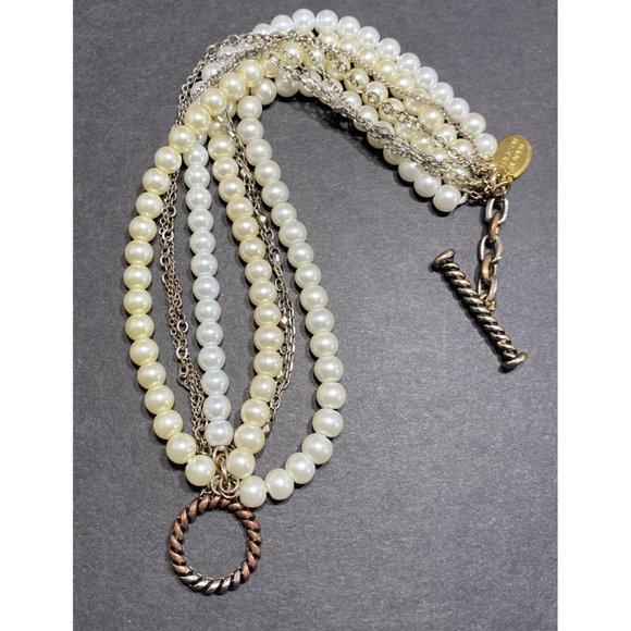 Erickson Beamon 8 Strand Faux Pearl Chain Toggle Bracelet Signed 8 3/4 in - Picture 8 of 8